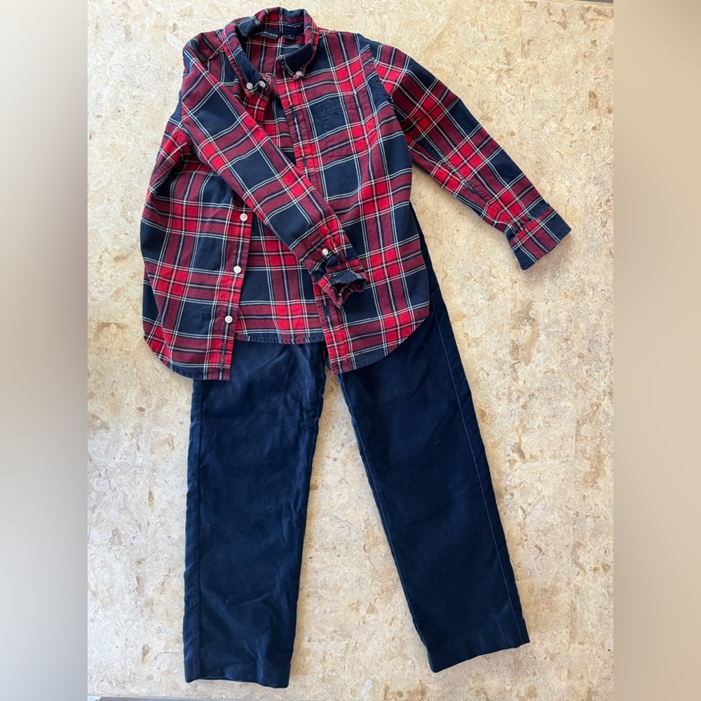 Janie and Jack - Plaid Shirt and Velvet Pants Boys Size 6